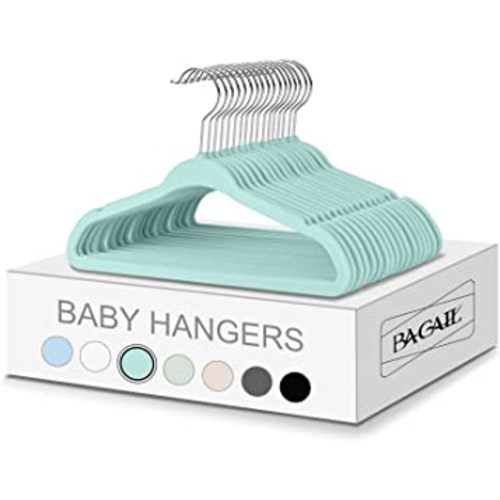 BAGAIL Kids Velvet Hangers 11 Inches Children's Clothes Hangers Non-Slip Baby Hangers for Infant/Toddler (Mint,50pack)