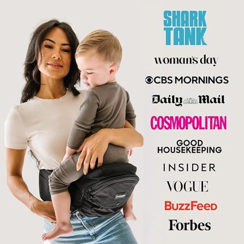 Tushbaby The Original Safety-Certified Hip Carrier for Babies & Toddlers: Machine Washable Child Waist Seat with Pocket Storage, As Seen on Shark Tank (23”-44” Waist, 0-3 yrs up to 45lbs) – Black