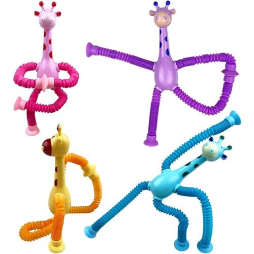 Anditoy 4 Pack Giraffe Suction Cup Pop Tubes Toys Sensory Toys for Kids Boys Girls Toddlers Christmas Stocking Stuffers Gifts