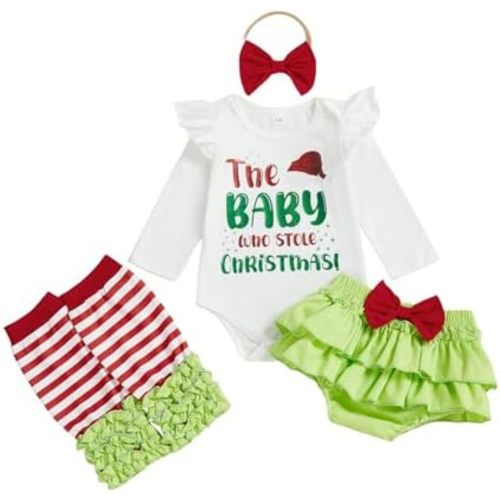 Newborn Baby Girl Christmas Outfit The Baby Who Stole Christmas Romper Bloomer Shorts Set Headband Xmas Clothes