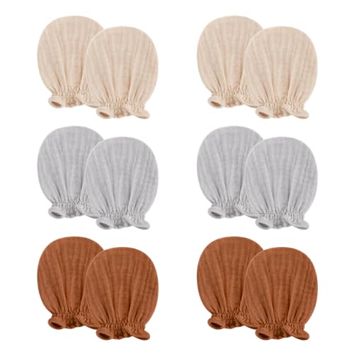 Pro Goleem Muslin Baby Mittens for Newborn, 100% Cotton No Scratch Soft Breathable Gloves for Boys and Girls 0-6 months