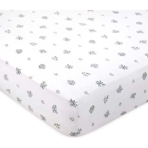 Feuille Bluer Sateen Crib Sheet, White