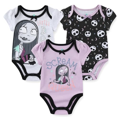 Disney Minnie Mouse Winnie the Pooh Lilo & Stitch Nightmare Before Christmas Girls 3 Pack Bodysuit for Newborn and Infants