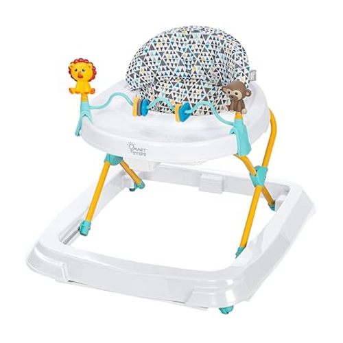 Smart Steps Trend Activity Walker with Removeable Toy Bar, Multi-Directional Front Wheels, Tray, Adjustable Height and Flat Fold Frame for Storage, Ages 6 Months +, Zoo-ometry White