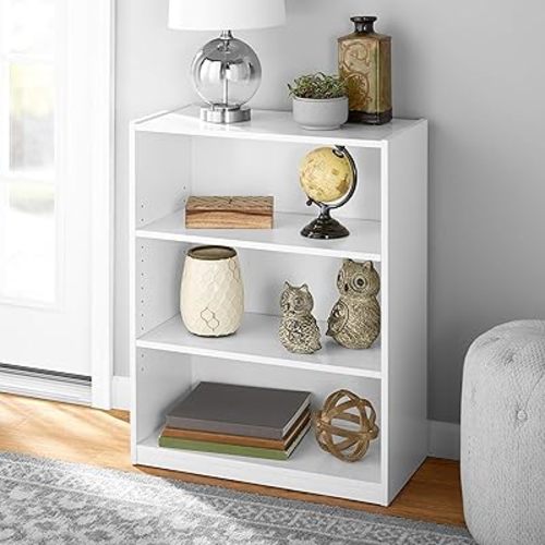 Mainstay' 3-Shelf Bookcase | Wide Bookshelf Storage Wood Furniture Bundle Set (White) (White, 3 Shelf)