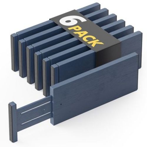 Set of 6 Bamboo Dresser Drawer Dividers: Adjustable from 12.5” to 17”, Navy Blue