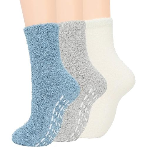 Zando Warm Fuzzy Socks with Grips Grippy Hospital Socks-Gripper Slipper No Slip Anti Slip for Home, Hospital, Yoga