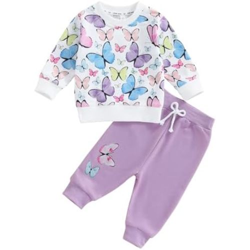 Baby Girl Fall Winter Outfits Toddler Clothes Long Sleeve Floral Graphic Crewneck Sweatshirt + Joggers Pants Set