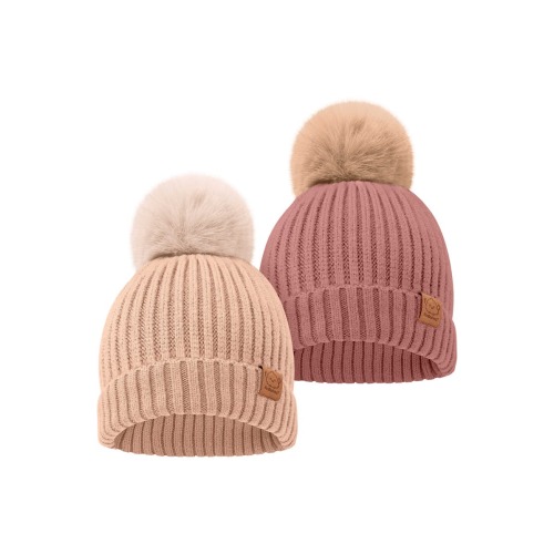 2-Pack Pom Knitted Beanie, Medium