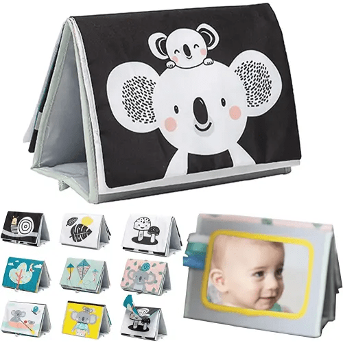 Taf Toys Koala Infant Tummy-time High Contrast Soft Crinkle Activity Book with Huge Baby Safe Mirror, 3D Activities, Textures and a Soft Baby Teether