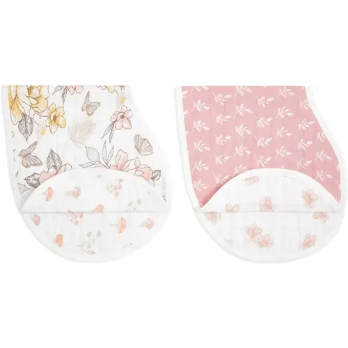 aden + anais 100% Organic Cotton Muslin Burpy Bib – Multi-Use, Absorbent 4-Layer Burp Cloth & Full-Coverage Snap-Closure Baby Bib, Lap-Shoulder Drool Cloth, 22.5” X 11”, 2-Pack, Earthly