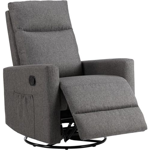 Sweetcrispy Swivel Rocking, Glider Rocker Recliner, Nursery Chair with Extra Large Footrest for Living Room, High Back, Upholstered Seat (Deep Gray)