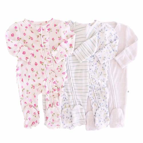 Bamboo Waffle Zipper Footies | Printed