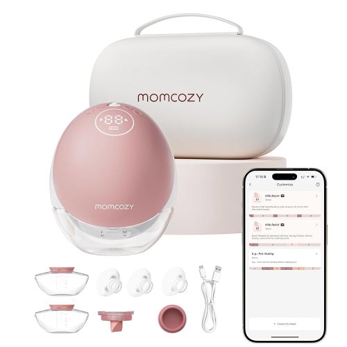 Momcozy Breast Pump Hands Free Upgraded Mobile Flow | M9, App Discreet Control with Personalized Multi-Modes & 15 Levels, Wearable Breast Pump 24mm, 1 Pack Cozy Red