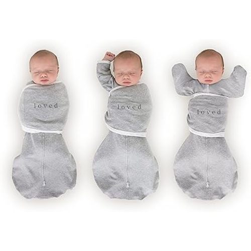 SwaddleDesigns 6-Way Omni Swaddle Sack® Arms Up Swaddle for Newborn, More Options to Calm Startle Reflex, Improves Sleep, Easy Transition Baby Sleep Sack, Small, 0-3 Month, Gray, Loved