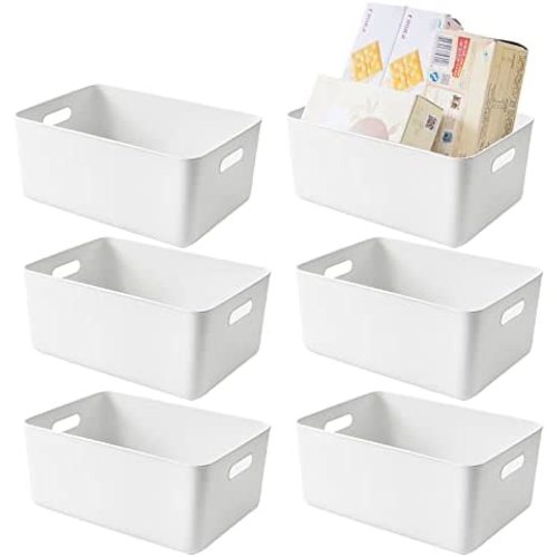 ZOAJU Plastic Basket Set, Pack of 6 Storage Basket Pantry Bins Kitchen Spice Rack Organizer for Shelves Drawers Pantry Closet Classroom Bathroom 12 In x 7.9 In x 4.7 In , White