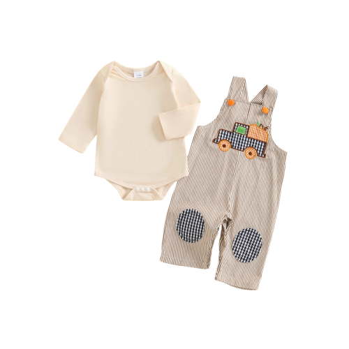 BemeyourBBs Baby Boy's Fall Sets Long Sleeve Romper Pumpkin Striped Overalls