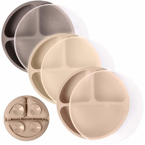 WeeSprout Suction Plates for Babies/Toddlers, 100% Silicone, Divided Design for Picky Eaters, 3 Pack