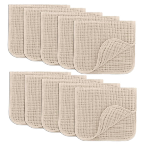 Muslin Burp Cloths Large 100% Cotton Hand Washcloths 6 Layers Extra Absorbent and Soft by Comfy Cubs (White, 10-Pack, 20" X10" ) - 10-Pack 20"X10"