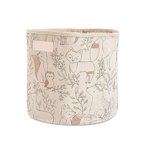 Crane Baby Fabric Storage Bin for Nursery and Toddlers, Toy Storage for Boys and Girls, Woodland Animal, 13" w x 12" h - Ezra