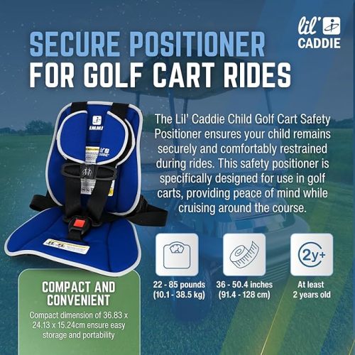 Lil’ Caddie Child Positioner for Golf Carts, 5-Point Positioner Designed to Secure Children in Golf Carts Under 15mph, Royal Blue
