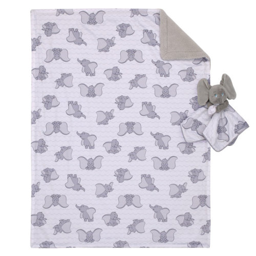 Disney NoJo Disney Dumbo Gray and White Super Soft Sherpa Baby Blanket and Security Blanket 2-Piece Gift Set | Wayfair