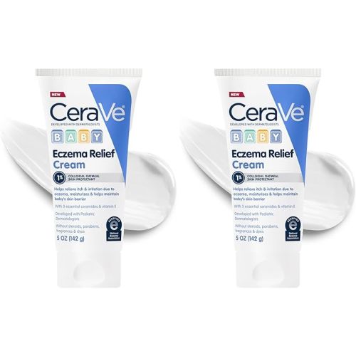 CeraVe Baby Eczema Relief Cream,1% Colloidal Oatmeal Cream with Vitamin E & Ceramides,Soothes & Calms Itchy Skin,Developed with Pediatric Dermatologist,Fragrance Free,5oz,(Pack of 2)
