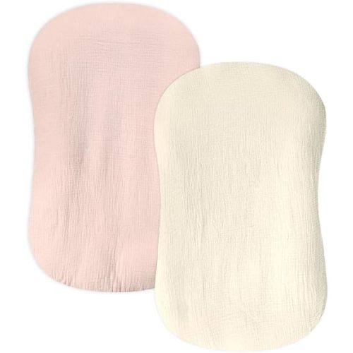 Hooyax Muslin Baby Lounger Cover 2 Pack, Soft and Breathable Newborn Lounger Cover, Infant Lounger Cover, Adorable Lounger Slipcover for Boys Girls, Covers Only (Pink, Wheat)