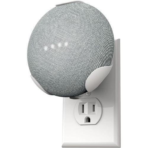 PowerClip Outlet Mount for Google Nest Mini (Chalk), Speaker Wall Hub for 2nd Generation Google Nest Smart Home Devices, Space Saving, Uses One Outlet Only, Great for Mounting Google Mini Speaker