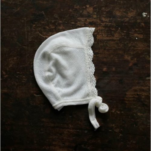 Baby Merino Wool/Silk Lace Bonnet - Natural