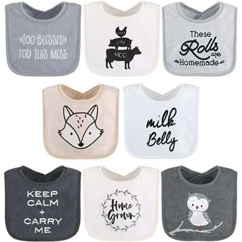 The Peanutshell Terry Bib Set for Baby Boys or Girls, 8 Pack Unisex Set for Feeding, Teething, Drooling