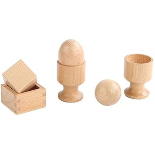 Adena Montessori Inspired 3D Object Fitting Exercise - Wooden Toys for Fine Motor Skills - 6-12 Months Educational Baby Toy Set