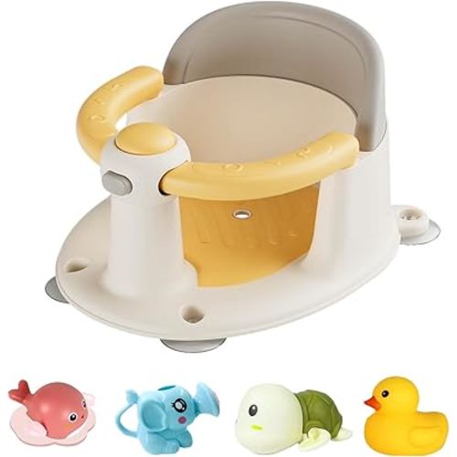 Baby Bath Seat for Infant Toddler 6 Months and up, Portable Foldable Non-Slip Baby Bathtub Seat 4 Secure Suction Cups for Baby Sitting Up (Yellow)