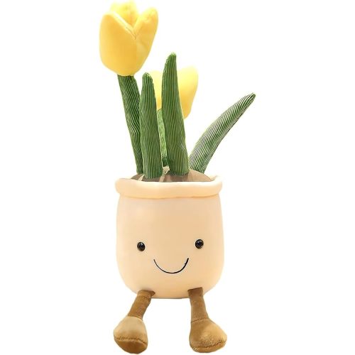 Yellow Tulip Plush Toy - 13.7" Cute Flower & Plant Pillow, Funny Stuffed Animal for Nature Room Decor