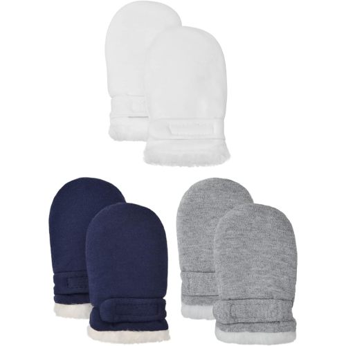 Baby Winter Mittens Newborn Adjustable Stay-On 0-12 Months Warm Gloves Sherpa Lined Fleece Infant Mittens Winter for Boy Girl