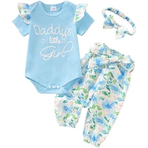AMAWMW Baby Girl Clothes Set Daddys Little Girl Ruffle Romper Top Camouflage Pants Newborn Infant Baby Girl Outfit