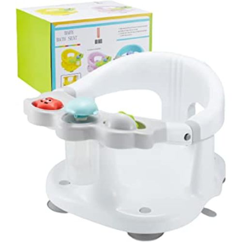 Baby Bath Seat [Original] - Ergonomic Backrest – Side Opening Design – 2 Rotating Toys + 1 Pressing Toy – 4 Strong Anti-Slip Suction Cups – Ideal Gift for Baby 6-36 Months! (White-Style/2)