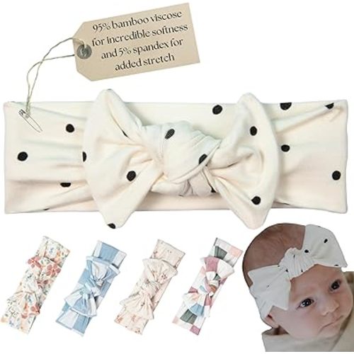 Baby Girl Bows: Premium Quality & Stylish Design Baby Headbands, Soft & Stretchy Bamboo to Fit Infants & Toddlers (Polka Dot, 6-24 Months)