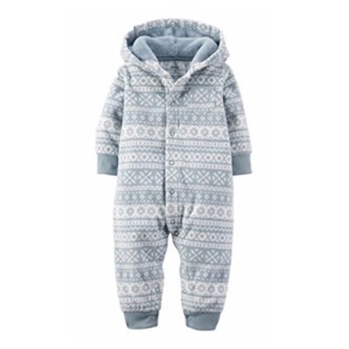 Gray Fair Isle Hooded Fleece Jumpsuit NWOT