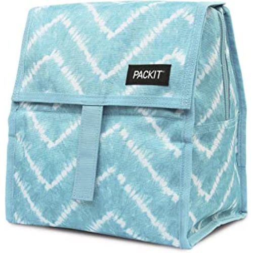 PackIt Freezable Lunch Bag, Aqua Tie Dye, Built with EcoFreeze Technology, Foldable, Reusable, Zip and Velcro Closure with Buckle Handle, Perfect for Lunches