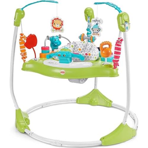 Fisher-Price Baby Bouncer Fitness Fun Jumperoo Musical Activity Center with Lights Sounds & Developmental Toys, Folds for Storage