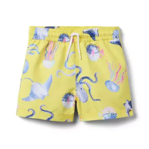 Boy Light Yellow Sea Friends Recycled Sea Friends Swim Trunk by Janie and Jack