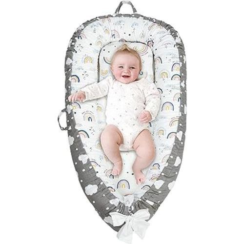 Mestron Baby Nest Cover for Baby 0-12M, Newborn Lounger Cover Bassinet Mattress Cover, Adjustable Soft Floor Seat Cover for Baby Girls & Boys (Rainbow)