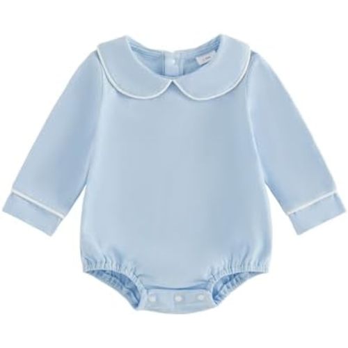 Balaflyie Baby Boy Girl Bubble Romper Long Sleeve Plain Collar Bodysuit