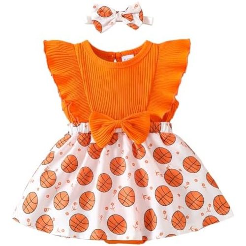 Baby Girl Clothes Newborn Romper Dresses Baseball Soccer Ruffle Sleeveless Bodysuit Infant Summer Outfit with Headband 0-24M