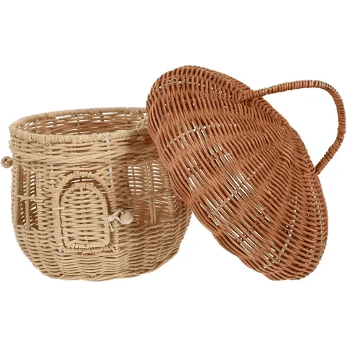 MAGICLULU 1pc Natural Rattan Mushroom Storage Basket Creative Handmade Rattan Storage Basket with Handle Desktop Rattan Basket With Lid for Desktop Storage Decoration Photo Props