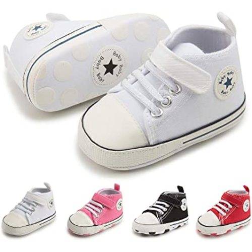 Meckior Baby Girls Boys Canvas Sneakers Soft Sole High-Top Ankle Infant First Walkers Crib Shoes