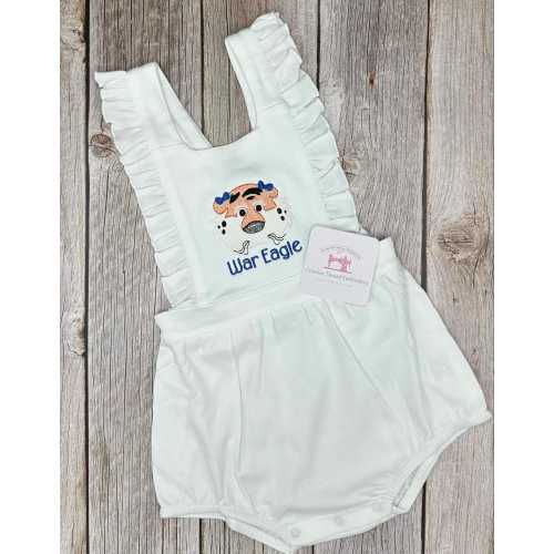 Embroidered Auburn Tigers Baby Girl Football Team Outfit White Monogrammed Bubble Romper Personalized Spring Summer Birthday Shower