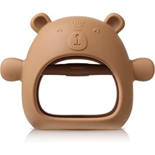 COZYPANDA Baby Teething Toys 0-6 Months, Never Drop Baby Teether for Teething Relief, Bear (Brown)
