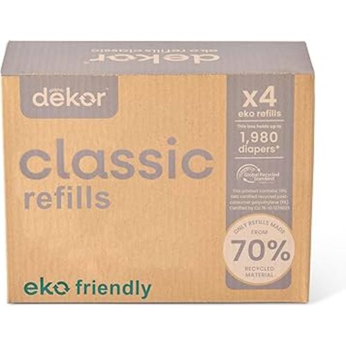 Diaper Dekor Classic Diaper Pail Refills | 4 Count Unscented | Exclusive End-of-Liner Marking | Thick Quick & Easy to Replace | Most Economical Refill System | for Original and Eko Style Pails
